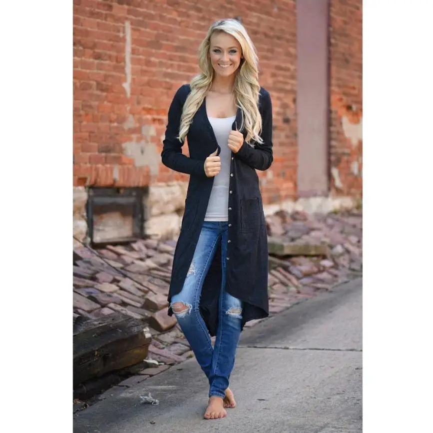 New Fashion Autumn Medium-long Women's Cardigan 2017 Sweater female Vintage elegant pocket Knitted Outerwear Cape Tops JY14