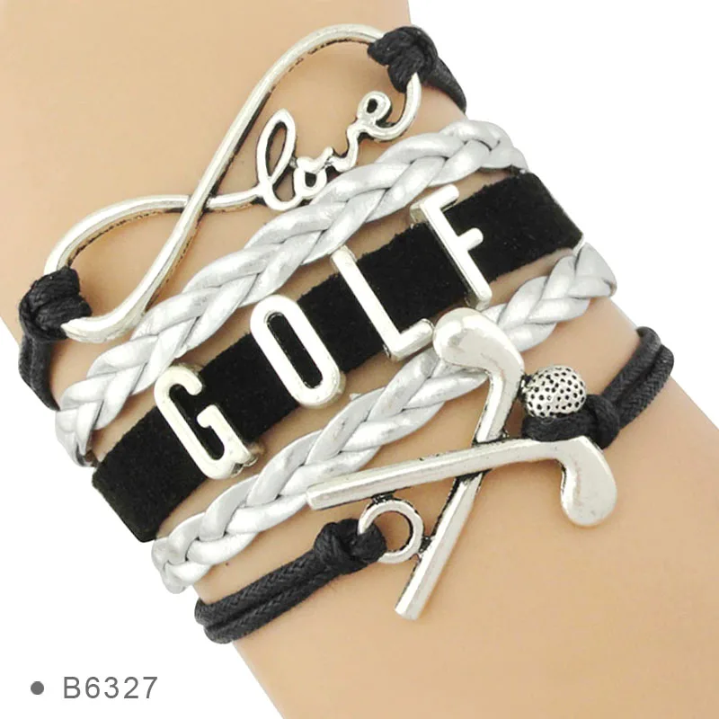 High Quality Infinity Love Golf Charm Pink Gray Blue Black Leather Sports Bracelets for Womenin