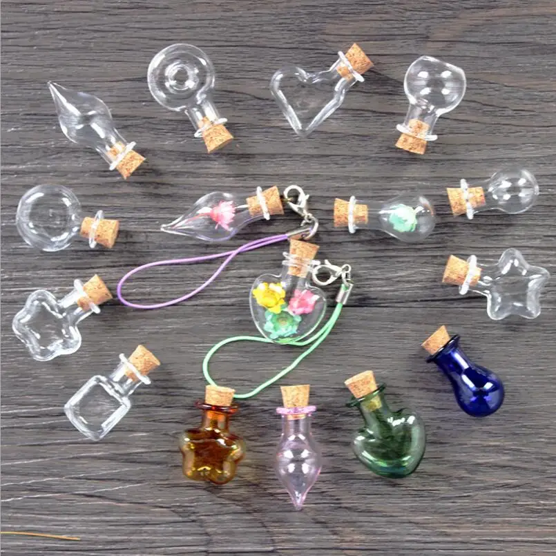 

1SET 10PCS Mini Pendant Empty Tiny Clear Wishing Bottle with Cork Message Glass Bottles Vials Special Art Small Bottles S086C