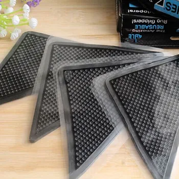 

4Pcs Anti-slip Carpet Mat Rug Grippers Stickers Reusable Washable Silicone Rug Grips Curling Circular Corners Pad for Bathroom