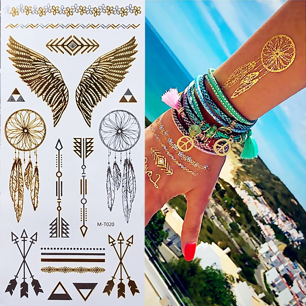 

New Environment-Friendly Temporary Gold Tattoo Silver Metallic Tattoos Flash Body Art Tatto Henna Tatouage Taty