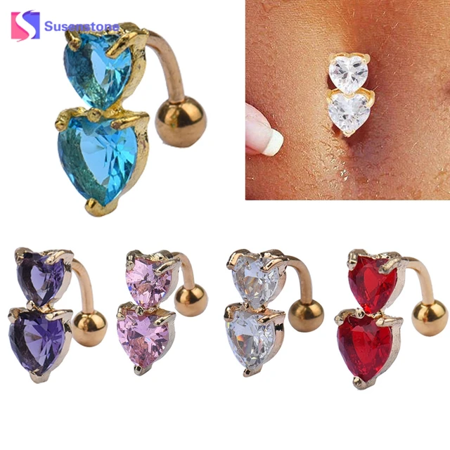 saatleri Two Heart Belly Navel Ring Body Piercing Belly Navel Rings