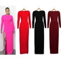 Hot Sell Newest Womens\' European Sexy Long Section of the legs split Large size long-sleeved Evening Floor-Length Dress S,M,L,XL