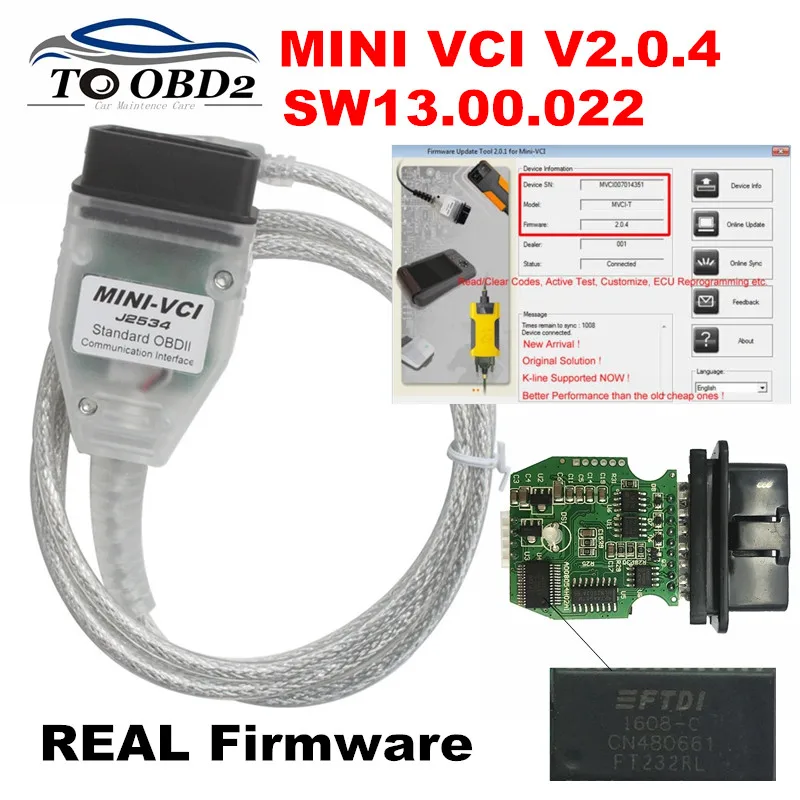 Мини VCI V2.0.4 настоящая прошивка SW V13.00.022 для Toyota TIS Techstream FT232RL j2534 MINI-VCI аппаратное обеспечение V2.0.4 многоязычный