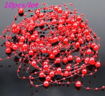 

Free Shipping 10pcs/lot Red Pearl Beads Chain Flowers Wedding Party Holding Flower Decoration DIY