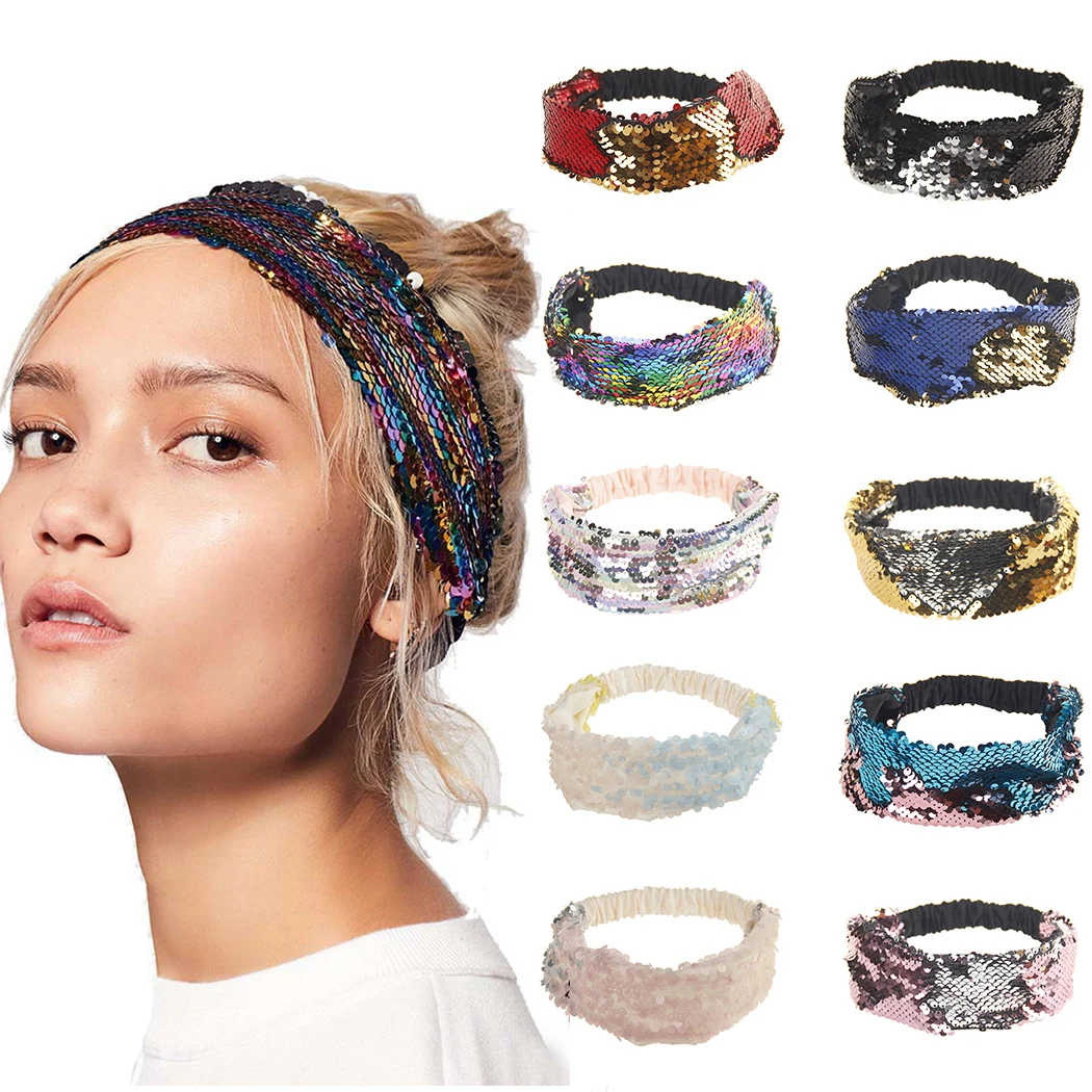 Double Sided Flip Mermaid Sequin Hairband Women Headband Reversible