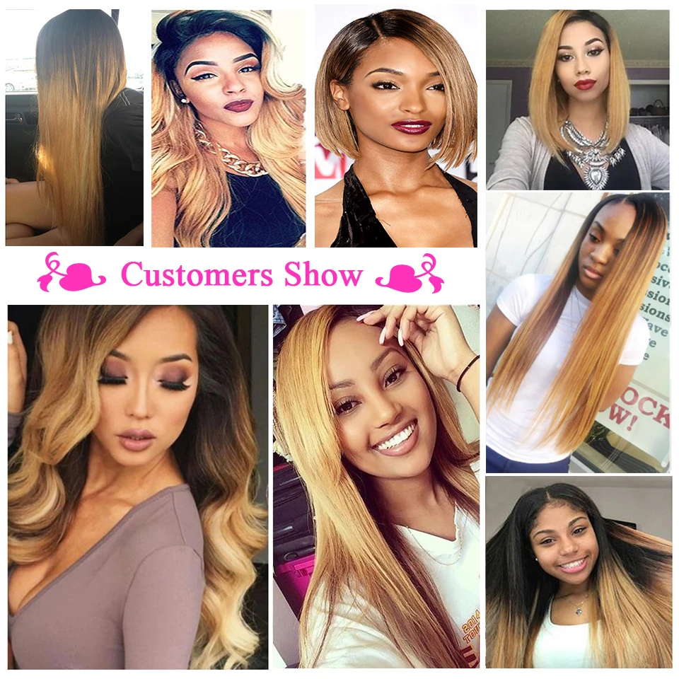 X-Element Brazilian Ombre Straight Hair Bundles With Closure T1B 27 Ombre Human Hair Weave With Closure 2 Tone Hair with Closure (15)