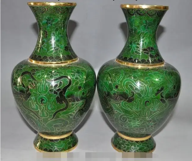 

S02070 10"chinese bronze Cloisonne dragon beast statue pair Zun Cup Bottle Pot Vase Jar (B0413)