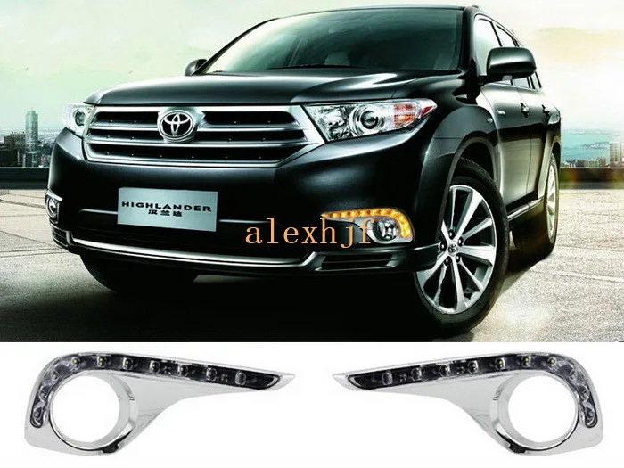 July King 12LEDs Daytime Running Lights DRL LED Fog Lamp Yellow Turn Signals case for Toyota Highlander 2011~13, Plating version