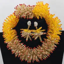 Африканские оранжевые цвета шампанского золотые бусины нигерийские Свадебные ожерелье набор хрустальные бусины ювелирный набор Рождественский подарок ювелирные изделия AIJ450