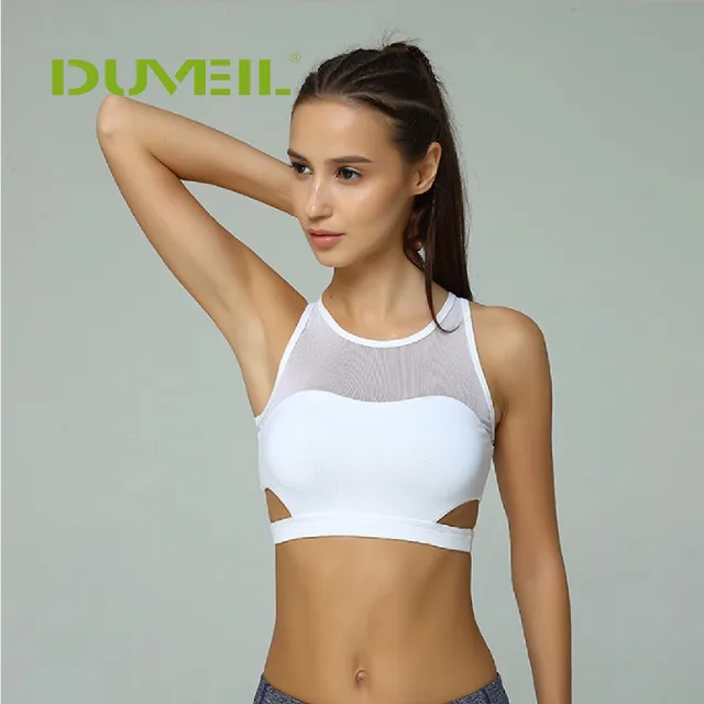 US $21.59 White Women Body-building Sports Bra grenadine Split Fitness Bra Compression Workout Tops Sleeveles