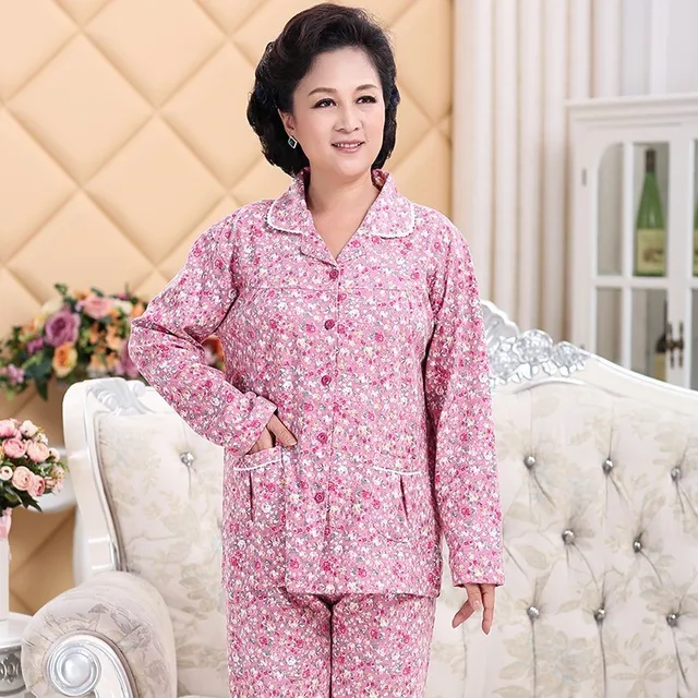 WAVMIT 2018 Autumn & Spring Cotton Pyjamas Old Women Pajama Sets Plus