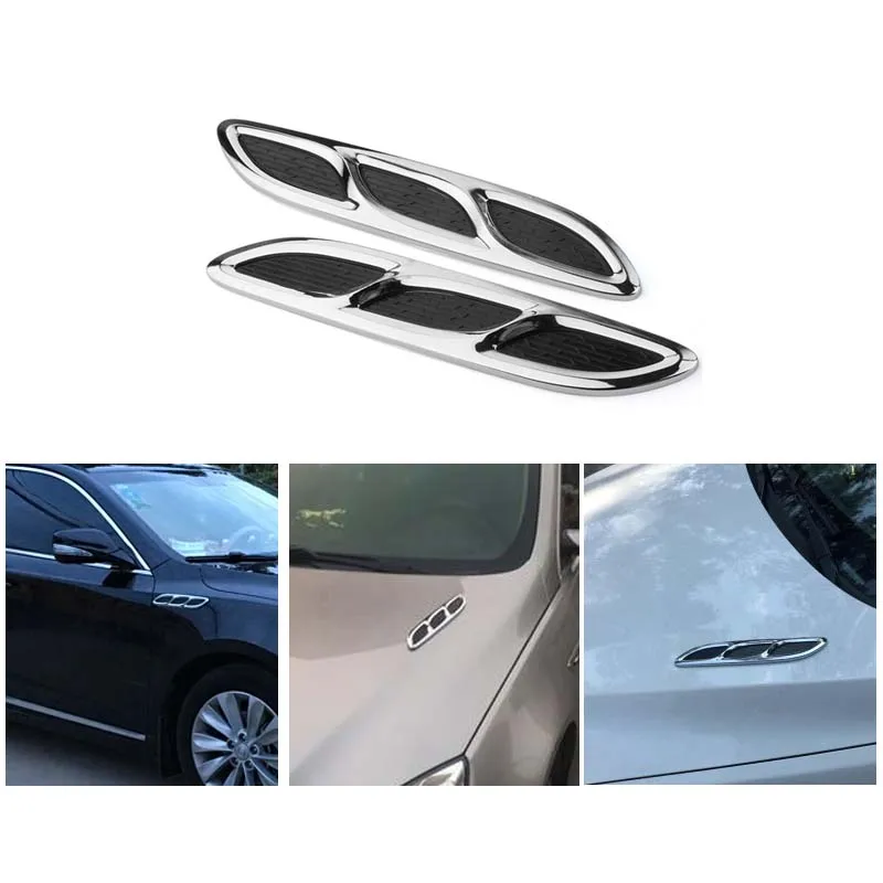 

2pcs Simulation 3D Vent Air Flow Vent Outlet Sticker Fender Chrome Intake Shark Gills Sticker Cover Decoration Car Styling
