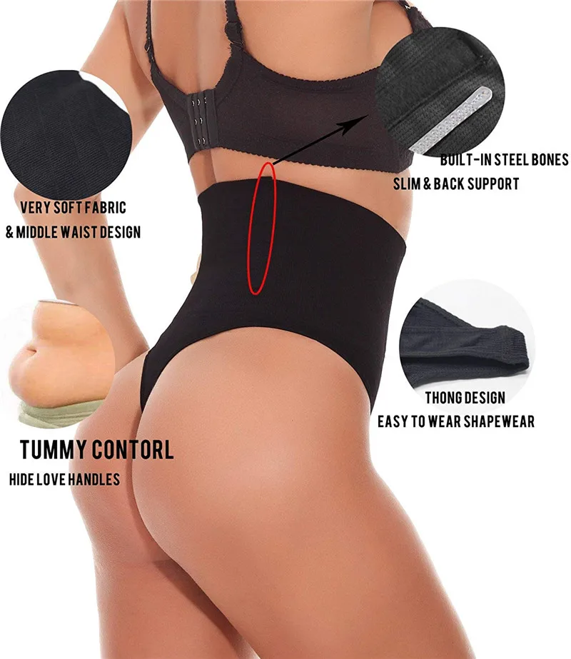 NINGMI Tummy Control Panties Women Sexy Butt Lifter Waist Trainer Body Shaper Thong Wedding Dress Shapewear Brief Slimming Pants