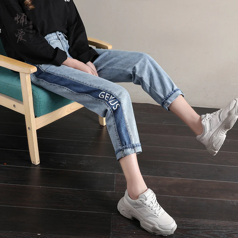 

XS-5XL Plus size cotton printed Pencil jeans new fashion brand female hit color letters pattern jeans wq1775 can fit 50-100 kg