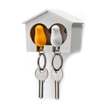 Duo деревянный дом воробей брелок+ Key Holder+ свисток-белый+ желтая птица