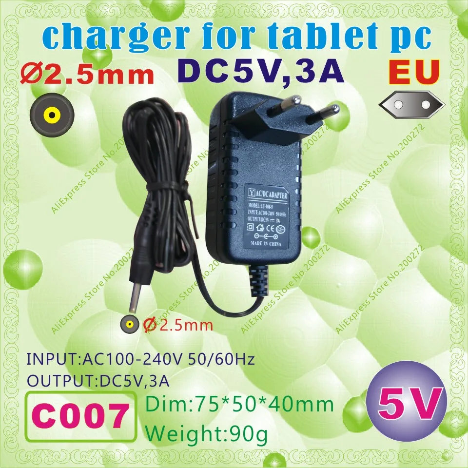 2 шт. [C007] D2.5mm/5 V, 3A/EU Разъем Электропитания(Европа Стандартный); Зарядное устройство или адаптер питания для планшетных ПК; Для мобильного телефона; для электронной книги; mp3; dvr; Очки виртуальной реальности vr