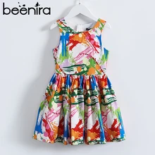 Beenira/платье принцессы для девочек; коллекция года; брендовые летние вечерние платья для девочек с геометрическим узором; детская одежда; От 4 до 14 лет до колена без рукавов