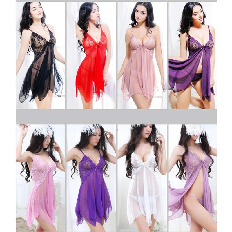 Laies Sexy Lingerie Erotic Lace Dress Open Bra Halter Temptation Underwear Perspective Babydoll Sexy Costume Sleepwear+G-string