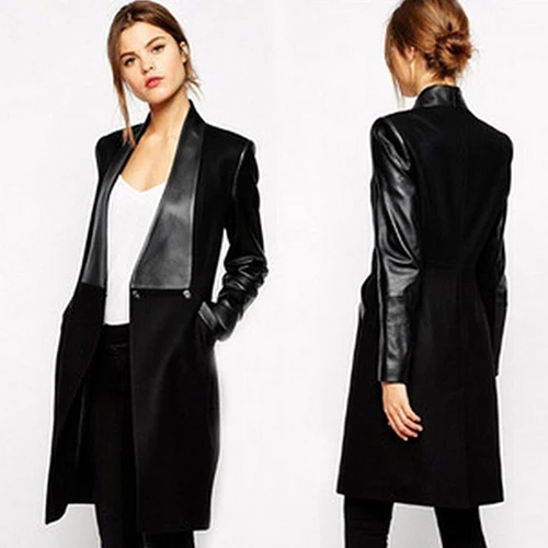 font b Women b font Winter Warm Long Sleeve Faux Leather Slim Fit Pure Black