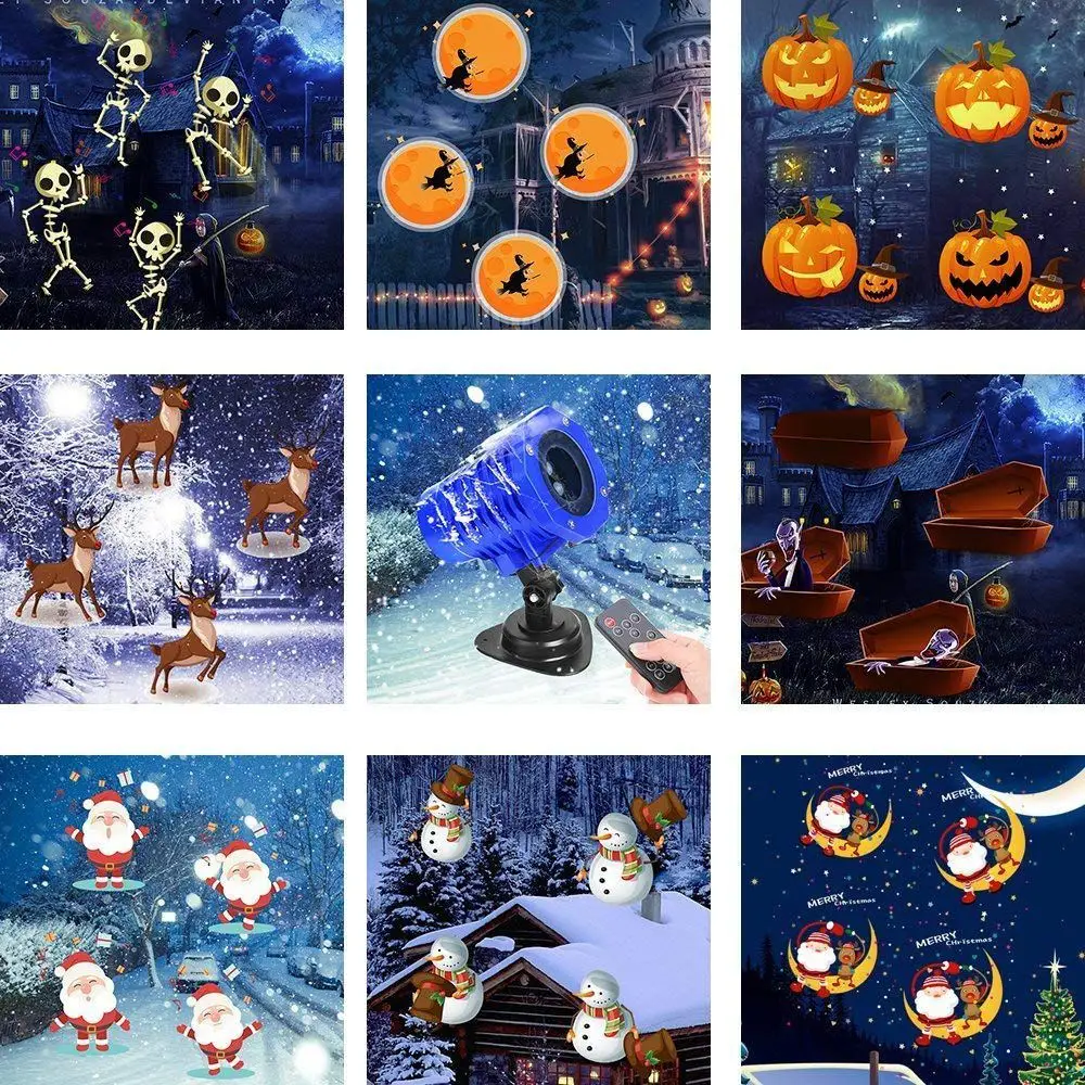 

New Animated Projector Light 8 Replaceable Slides IP65 Waterproof Landscape Projector with Remote Control for Halloween