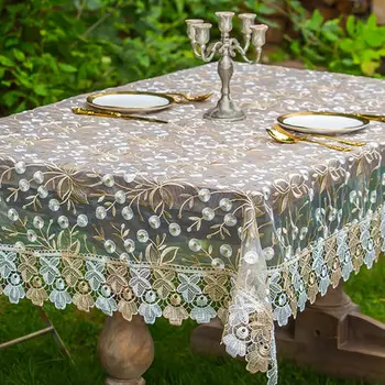 

Europe luxury embroidered tablecloth table dining table cover table cloth Lace fabric bedside table glass gauze small tablecloth