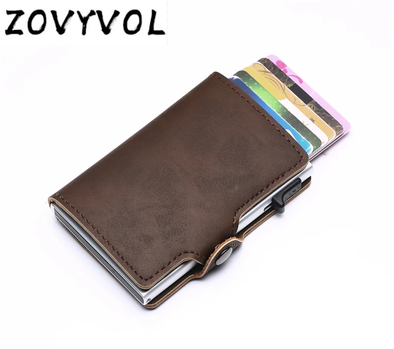 

ZOVYVOL Aluminimu Metal Credit Card Holder Smart Unisex Purse Antitheft Men Card Holder Blocking Rfid Wallet PU Leather Wallet
