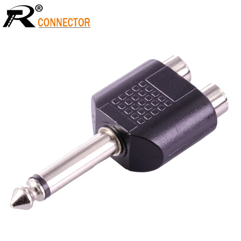 

1pc R Connector Mono Jack 6.3 MM 3Pole Microphone Plug to 2xRCA Jack Nickle Plated Speaker Adapter