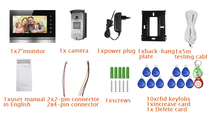 Бесплатная доставка новый 7 "сенсорный экран видео домофон система 1 монитор + водонепроницаемый RFID считыватель дверной звонок камера