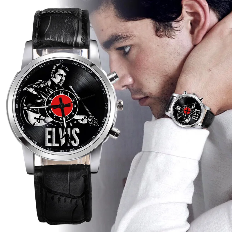 

Watch Men leather Top Luxury Elvis Presley Watches Rock whisky Casual Vinyl Record Unisex Quartz Analog Wrist Watch Dropshipping