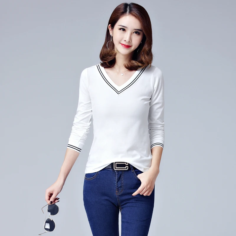 

spring and autumn winter pure color v-neck long-sleeve t-shirt thin render unlined upper garment t-shirt