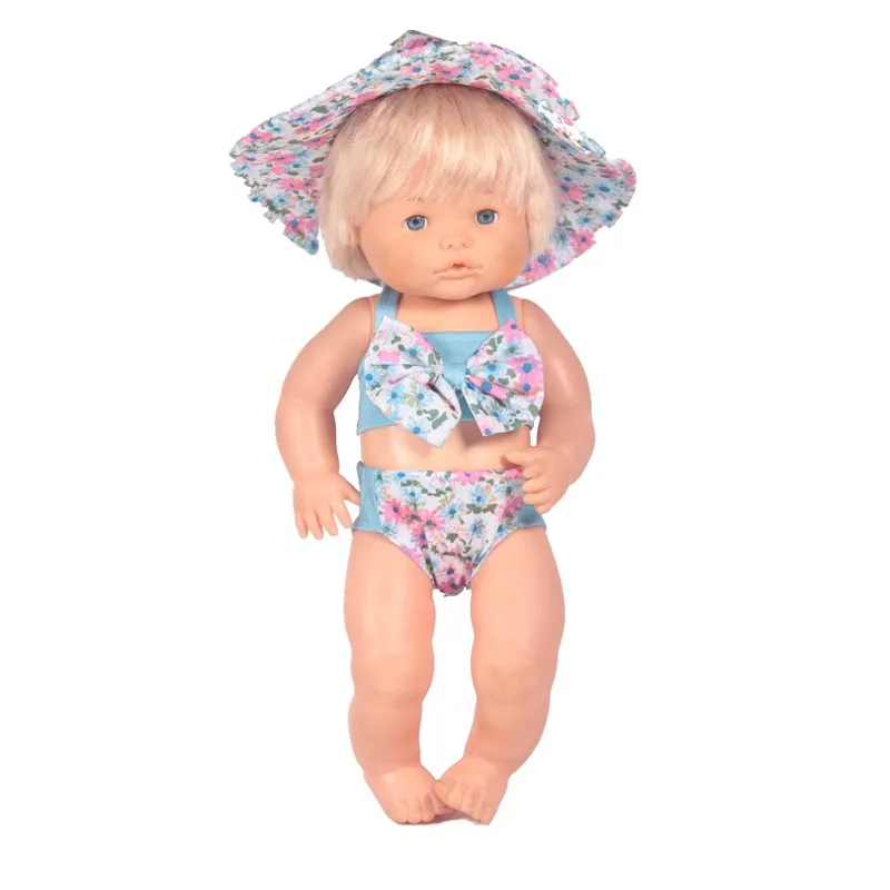 

Doll Clothes Fit 41 cm Nenuco Doll Nenuco y su Hermanita Blue Big Bow Bikinits With Sunhat for 16inch Newborn Ropa Nenuco doll
