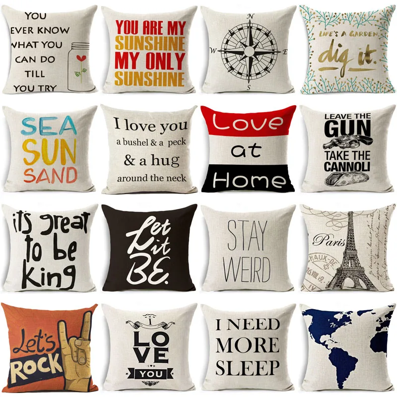 Funny Words Pillow Case Home 45x45 cm Pillows Sea Sun Sand Style