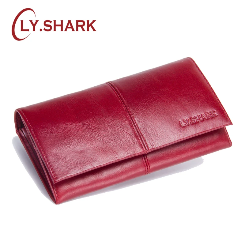LY. SHARK Женский Длинный кошелек из натуральной кожи Красный Дикий модный клатч