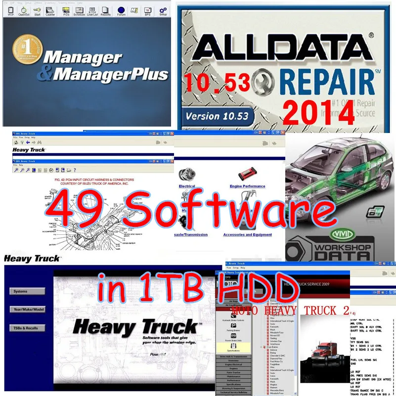 1 ТБ HDD с 49 авто ремонт программное обеспечение alldata и митчелл 5.8 2015 + ATSG + vivid workshop + тяжелый грузовик программного обеспечения в 1 году ТБ Новый