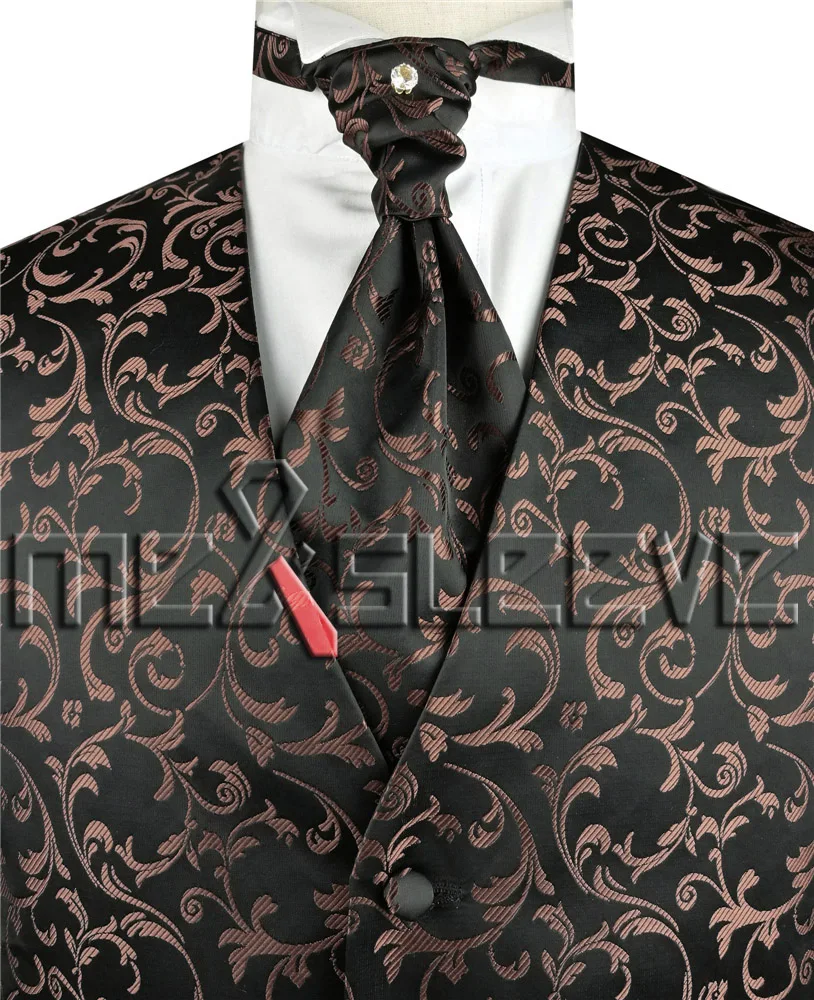 Однобортное Для мужчин жилет кофе трава шаблон жилет(жилет+ галстук-бабочка+ платок+ запонки