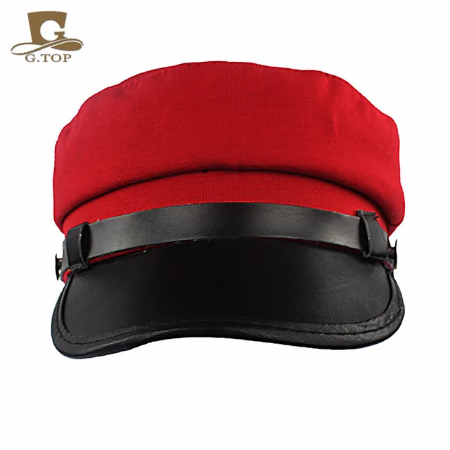 Fashion Unisex Army Cadet Military Navy Sailor Cap Flat Caps Top Beret Hat Leather Buckle for
