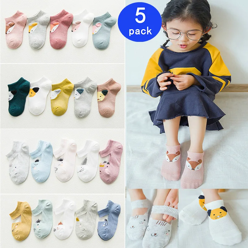 

5 Pairs/lot Spring Summer Thin Girls Sock Kids Cotton Mesh Boat short baby Lovely Animal Breathable Toddler Boys Ankle Sock