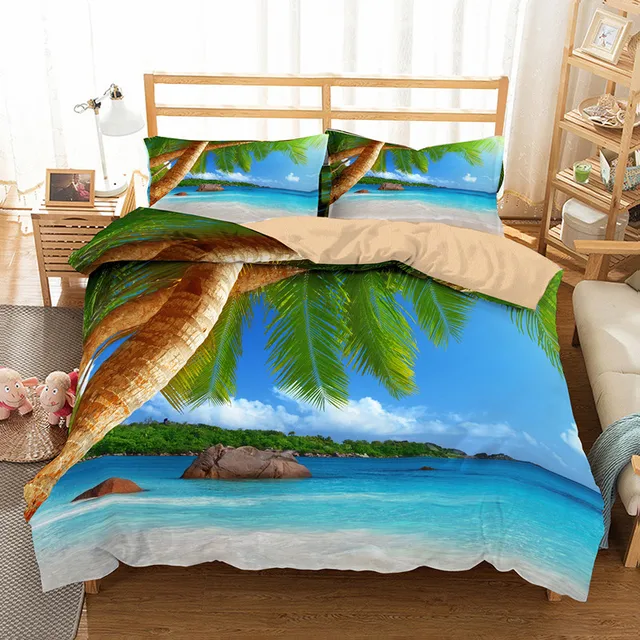 Fanaijia 3d Seaside Scenery Bedding Set Queen Size Beach Holiday