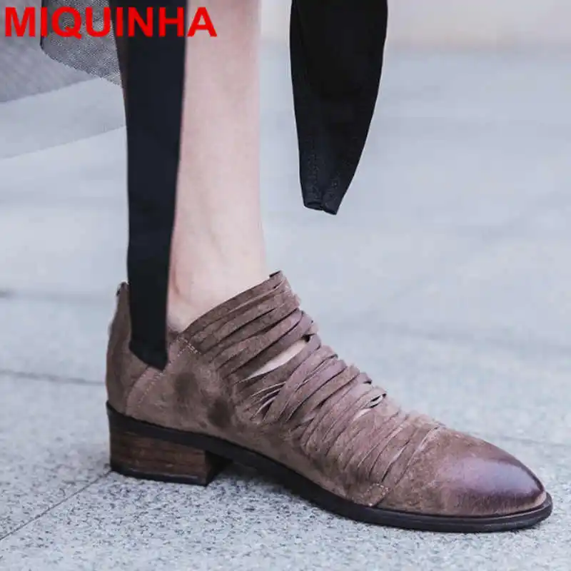 

MIQUINHA Pointed Toe Low Heel Zippered Ankle Boots Spring Autumn Women Lady Shoes European Style Luxury Brand Narrow Band Shoes