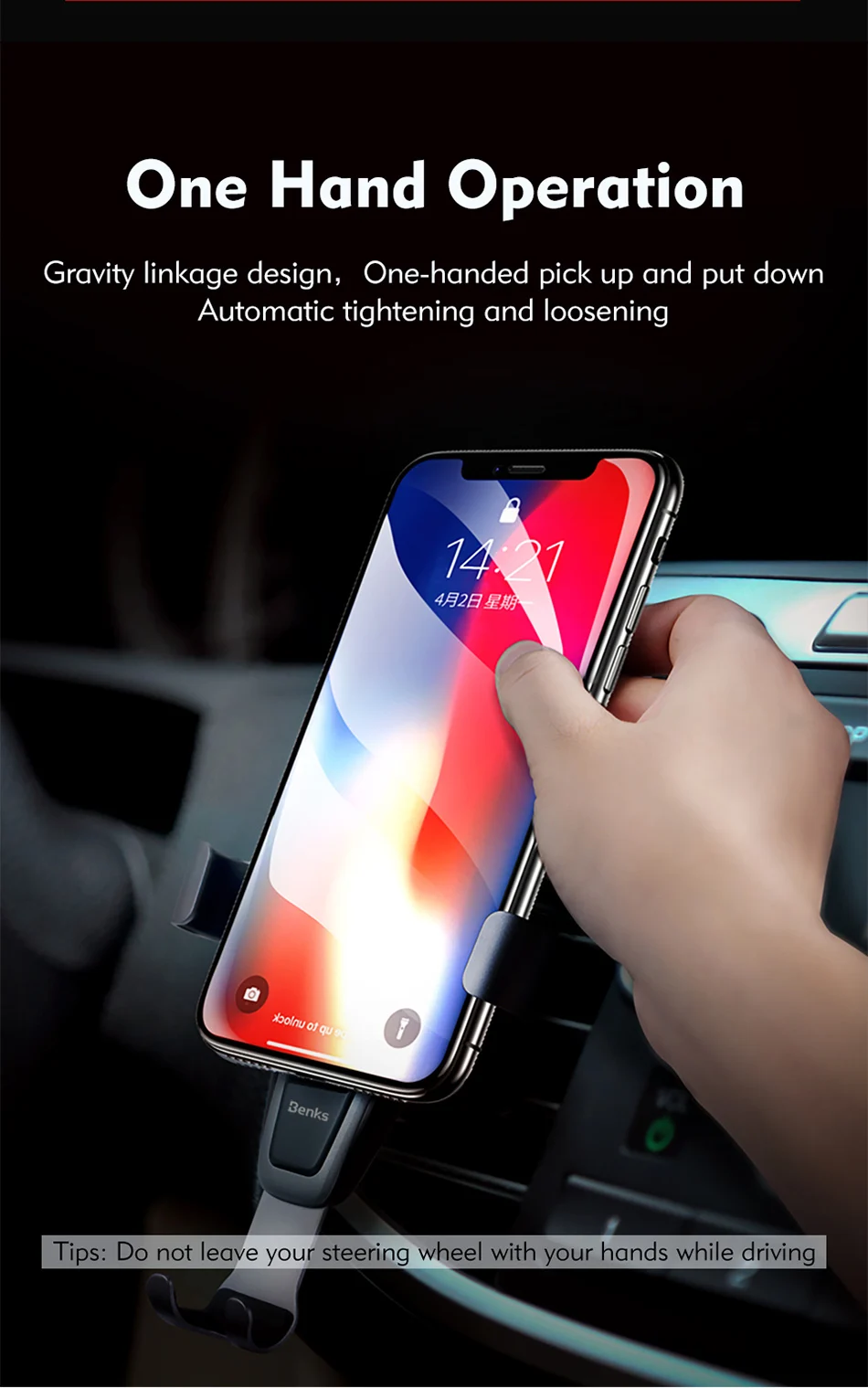 Benks Gravity Car Phone Holder Stand Air Vent Mount Stand For Huawei P20 iphone X 8 7 Samsung S9 GPS Mobile Auto Support Bracket (2)