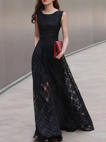 Новое поступление летнее модное женское платье Элегантное без Рукавов Черное длинное платье в клетку