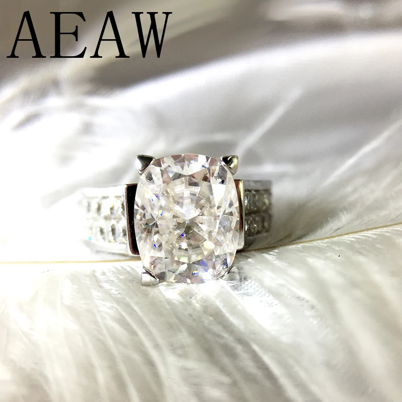 AEAW 4 Carat ct DF Подушка помолвка и свадьба Moissanite бриллиантовое кольцо для женщин Подлинная 14K 585 Белое золото(тяжёлый стиль