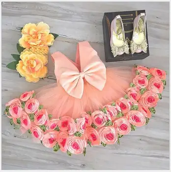 

ins toddler girls floral applique lace dress Halloween children girls bows sleeveless flower dress fairy tale baby kids princess