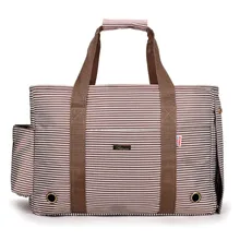 Коричневая нейлоновая сумка-переноска для собак в полоску, переноска для кошек, переносная сумка с мягкой стороной, сумка-тоут с флисовыми подушечками для маленьких домашних животных