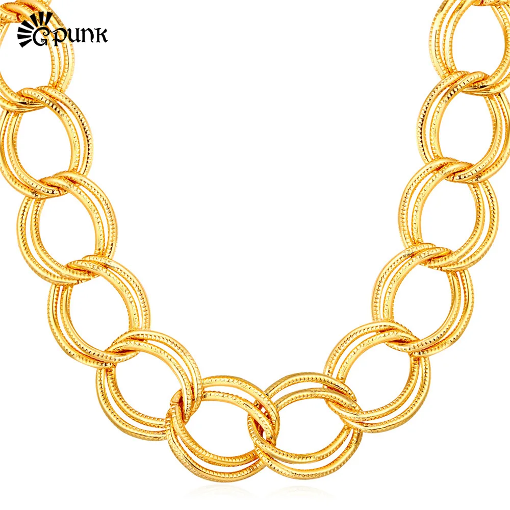 

Accessories Vintage Necklace Big yellow Gold color Figaro Chunky Chains yellow Stamp Statement Necklace Wholesale N104KG