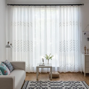 

American Curtain Stripe Wave White Tulle Pastoral Style Bedroom Half-window Balcony Processing Customization screening