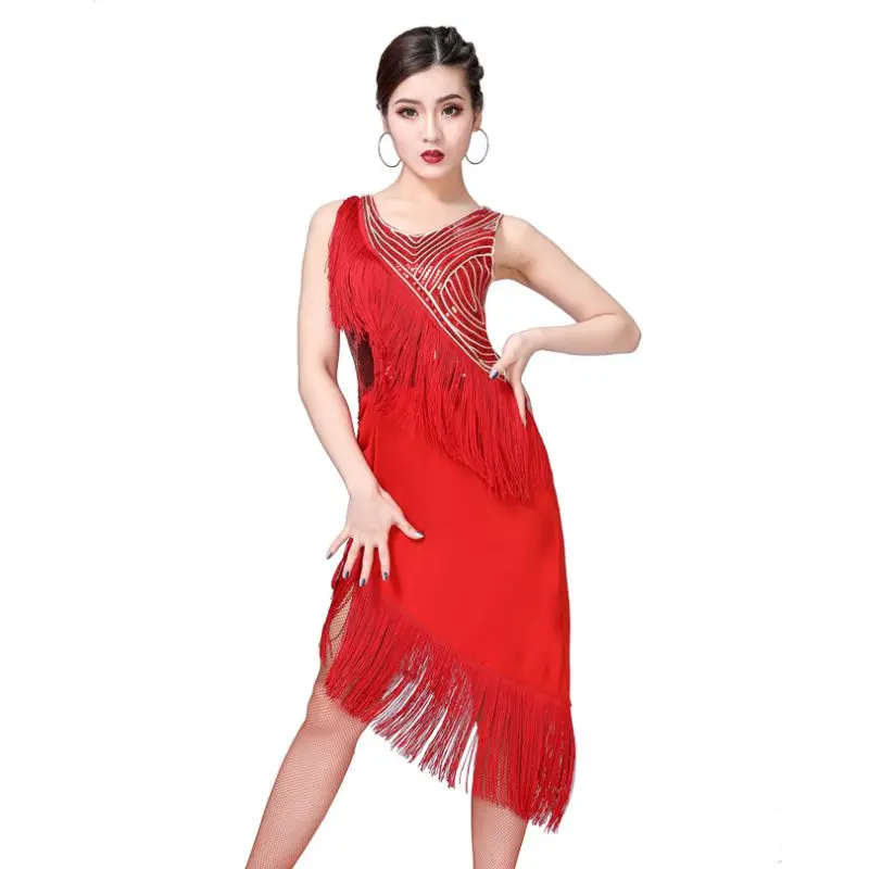 

WEIXINBUY Adult Sequins Fringed Latin Dance Skirt Performance Clothes Exercise Clothes