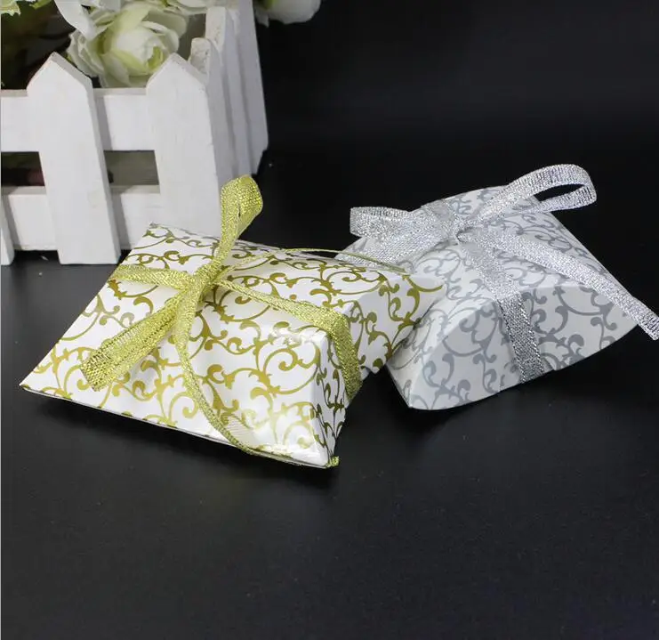 100PCS Silver/Gold Cute Pillow Favor Boxes Gift Bags Wedding Party