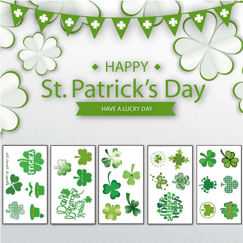 

New Graffiti Face Stickers Irish St. Patrick's Day Clover National Flag Straw Hat Children's Tattoo Stickers Holiday Gifts